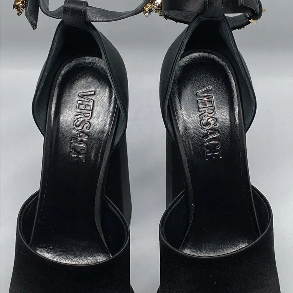 Versace Medusa Crystal Ankle-Strap Platform Sandals size 37.5